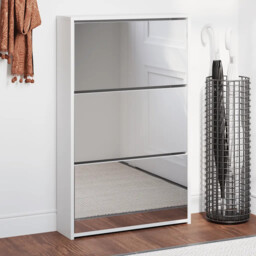 Shoe Cabinet White Engineered Wood & Mirror 63x17x102.5 Cm Wall-mount