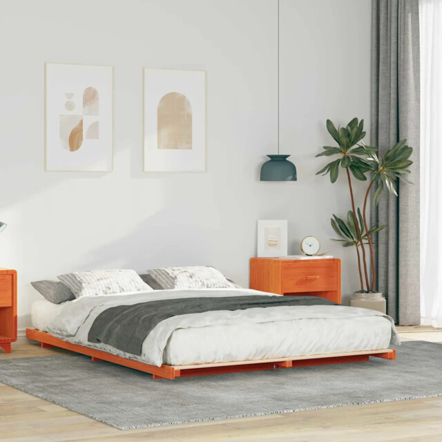 Floor Bed Frame Wax Brown 160 X 220 Cm Solid Pine Wood Vidaxl