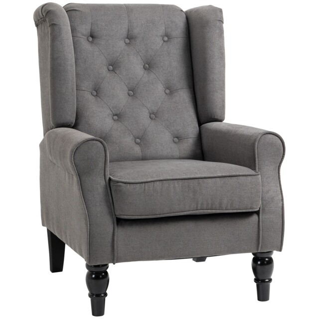 Homcom Accent Armchair Home Furniture Tufted Club Wood Fabric, Dark