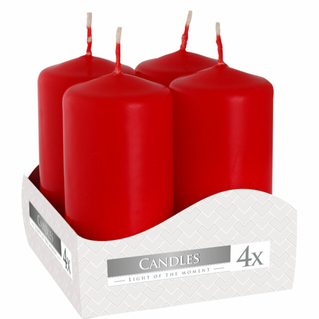 Set Of 4 Red Pillar Candles 40mm Diameter X 80mm Height