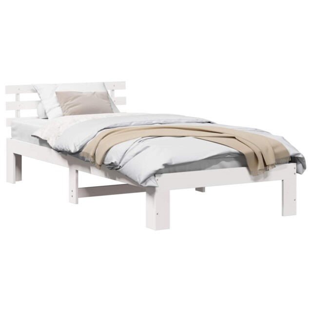 Bed Frame With Headboard Solid Pine Wood Modern Minimalist Style Fixed