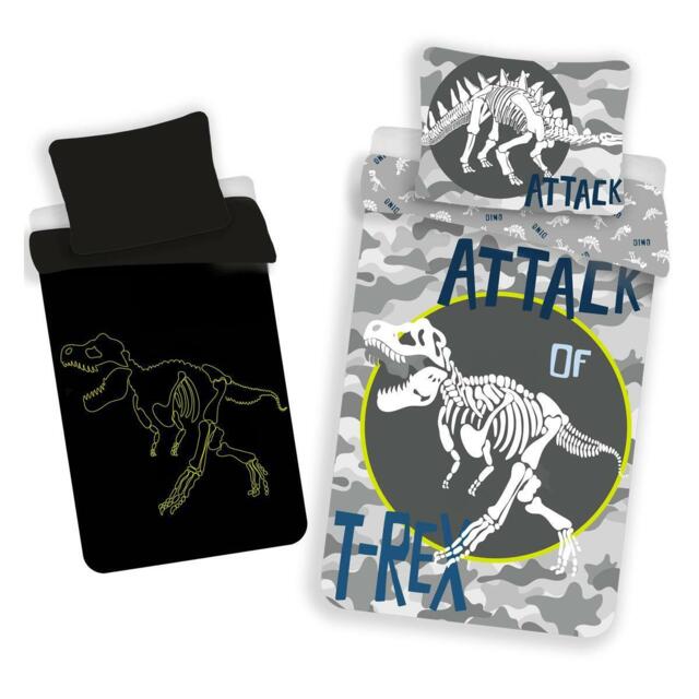 T-rex Camo Single Duvet Cover Set Glow In The Dark Dinosaur Skeleton
