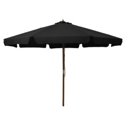 Garden Parasol 330cm Black Polyester Canopy Bamboo & Hardwood Pole
