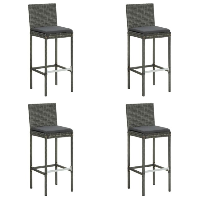 Garden Bar Stools With Cushions 4 Pcs Grey Poly Rattan Vidaxl