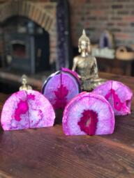 Pink Agate Natural Edge Microcrystalline Quartz Premium Bookends