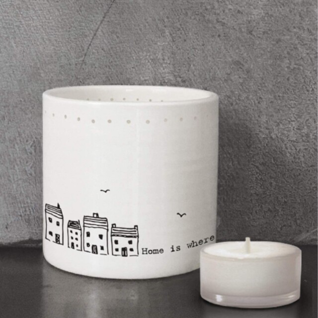 East Of India 'home Is Where The Heart Is' Porcelain Tea Light Holder
