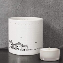 East Of India 'home Is Where The Heart Is' Porcelain Tea Light Holder