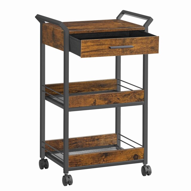 Storage Trolley 3 Tier Rolling Cart With Table Top Handles 4 Lockable