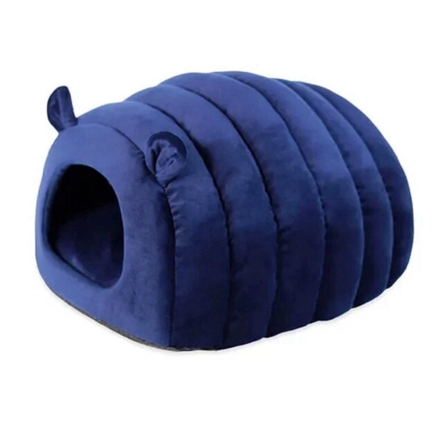40 Winks Cat Bed Navy Velvet Hideaway Soft Cosy Pet House Indoor