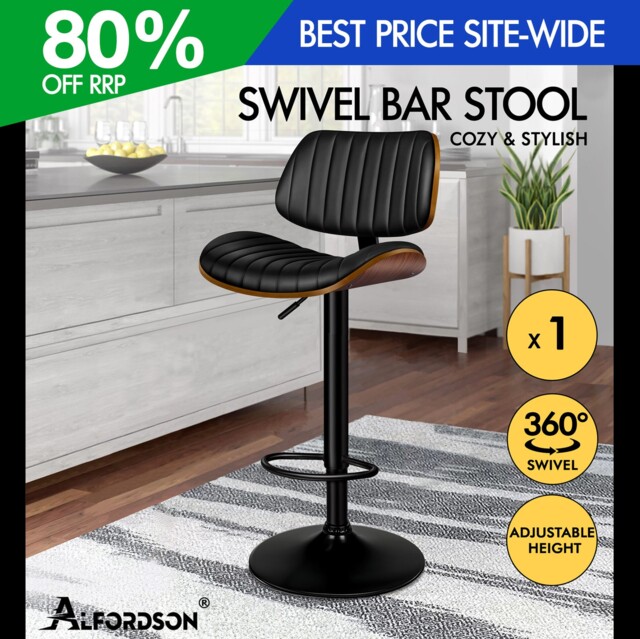 Alfordson Bar Stool Swivel Padded Backrest Wooden Gas Lift Kitchen