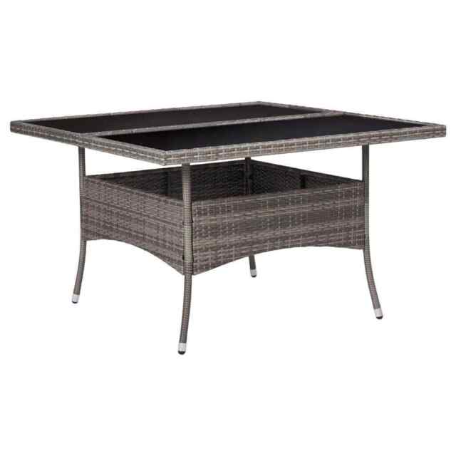 Outdoor Dining Table Grey Poly Rattan And Glass Vidaxl