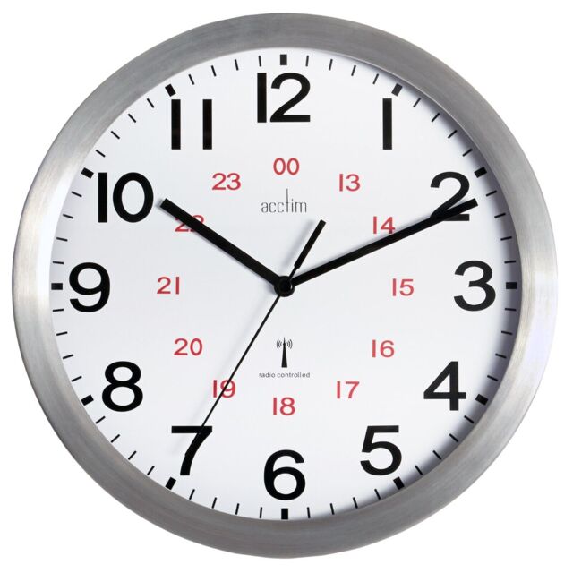 Acctim Century Wall Clock Radio Controlled Brushed Aluminium 12/24hour