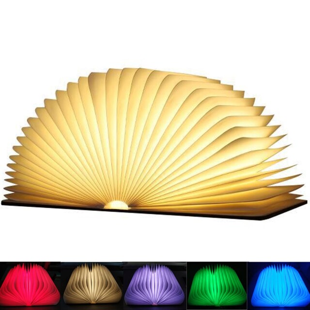 Easyult Wooden Book Lamp, Led Folding 12 9 2.5cm, Wood/unstained