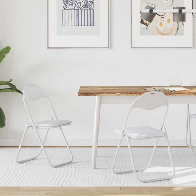Folding Chair White & Grey Faux Leather Steel Frame Foam Seat