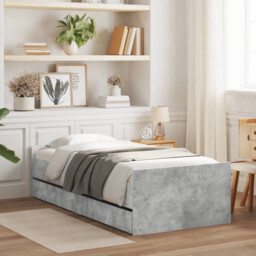 Bed Frame Concrete Grey 100x200 Cm Engineered Wood With 2 Drawers,