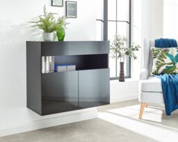 Galicia Black Gloss Wall Mounted Hung Sideboard With Led- Local