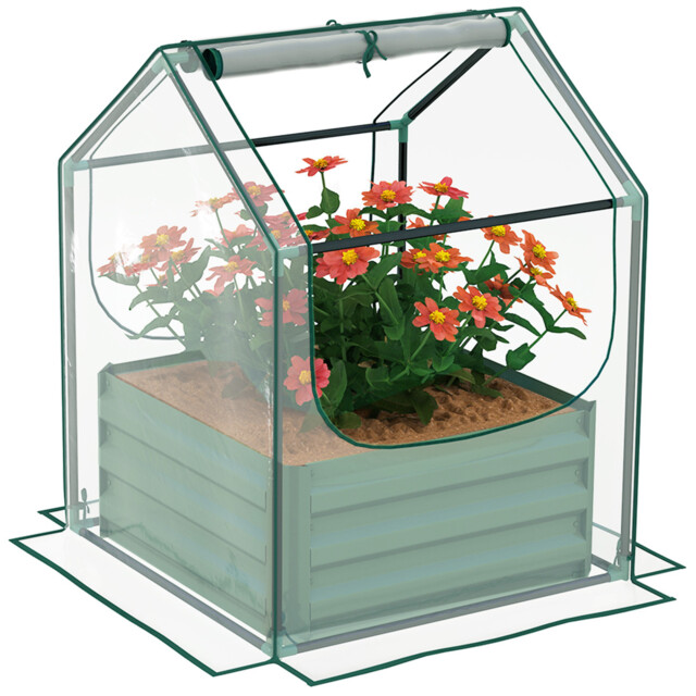 Raised Garden Bed With Clear Green Pvc Greenhouse 70x70x90cm Steel