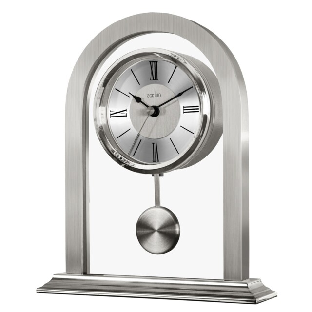 Acctim Silver Tone Quartz Battery Mantel Clock With Pendulum Colney