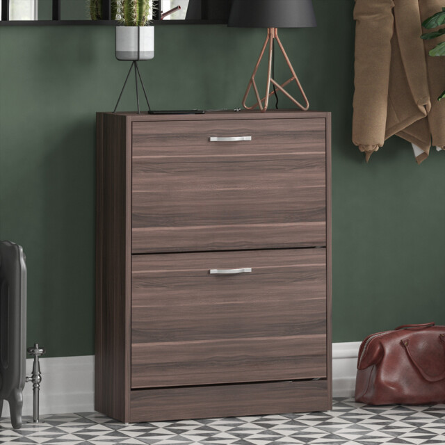 2 Drawer Shoe Cabinet Storage Cupboard Footwear Stand Rack Wooden Unit