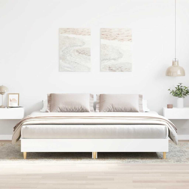Bed Frame Low Profile White 180x200cm Engineered Wood & Pine Plywood