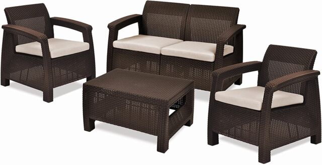 Lounge Set Outdoor 4 Seater Rattan Garden Furniture Table Chairs Keter