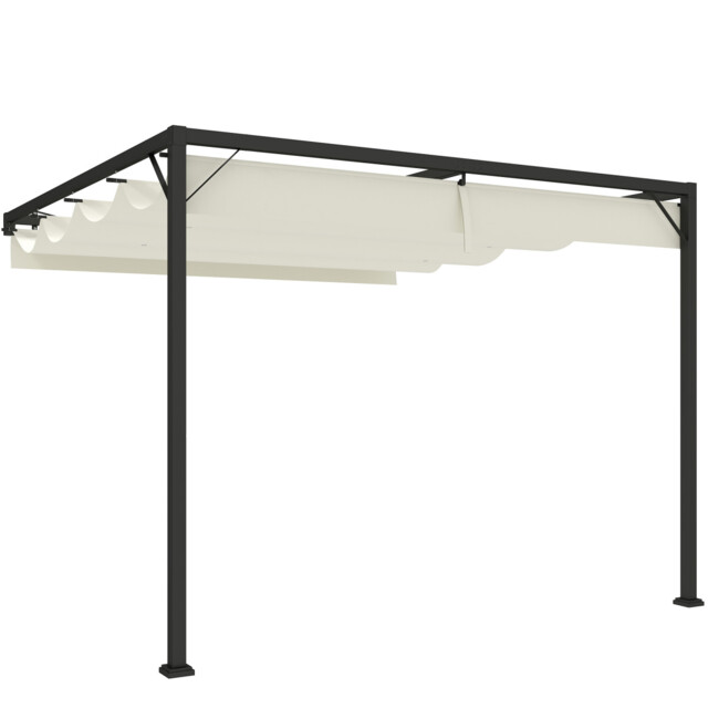 Pergola Retractable Canopy Cream Polyester Metal 3x3m Wall-mounted