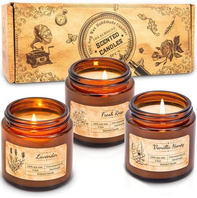 Scented Candles Gift Set, Soy Wax Candles Of Vanilla Honey, Fresh