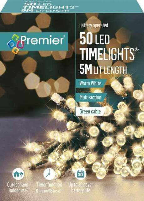 Premier 50 Led Battery Multi-action Christmas Tree Lights With Timer