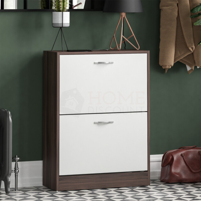 Modern 2 Drawer Wooden Shoe Storage Cabinets Rack Stand Cupboard