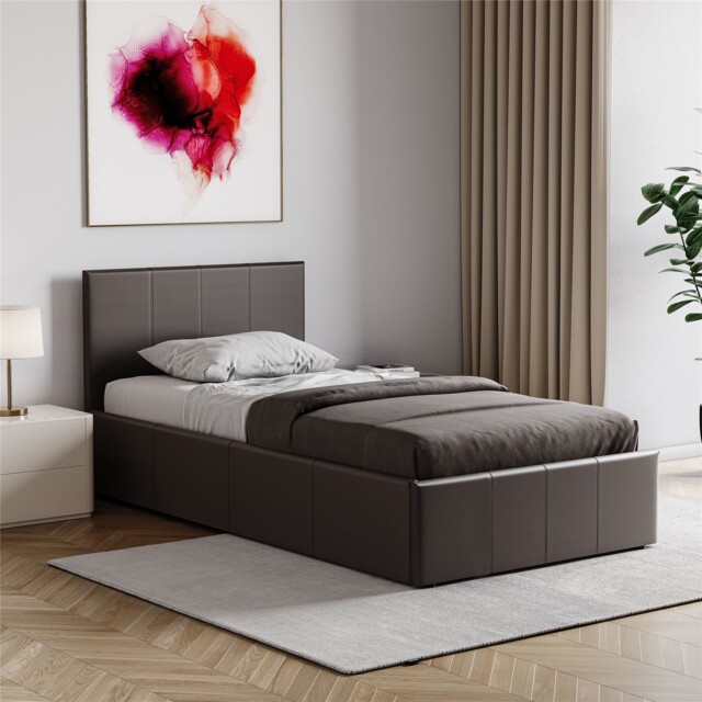 Ottoman Storage Gas Lift Leather Bed Single Double King Size Bed Frame