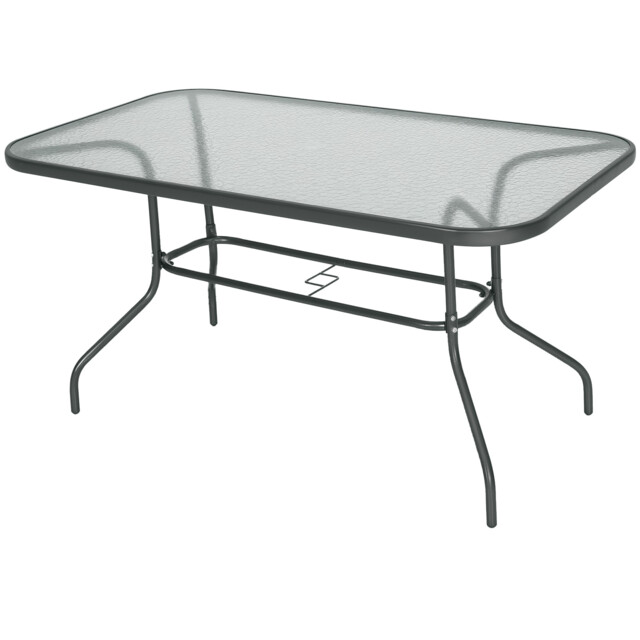Outsunny Metal Garden Dining Table Outdoor Patio W/ Glass, Umbrella