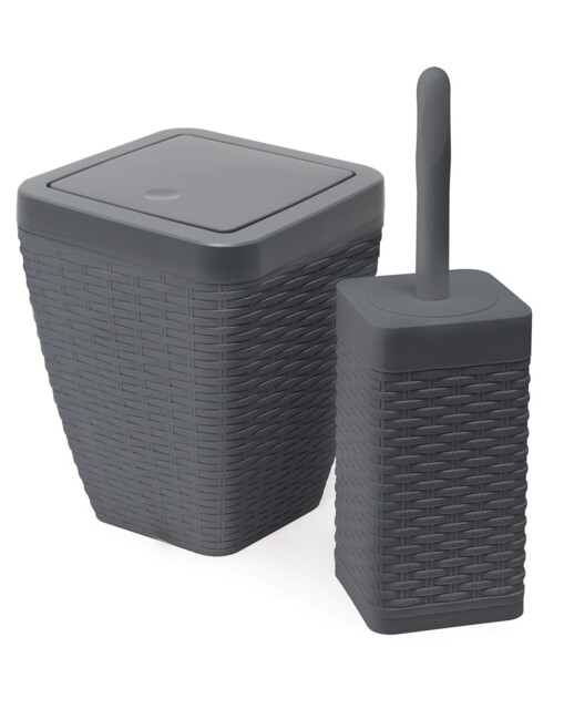 Addis Faux Rattan Square Bathroom Set Includes & Toilet Set, Charcoal