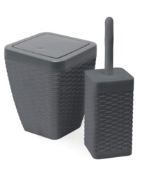 Addis Faux Rattan Square Bathroom Set Includes & Toilet Set, Charcoal