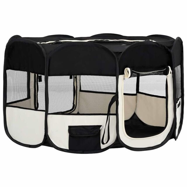 Foldable Dog Playpen With Carrying Bag Portable Travel Soft Fabric Pet