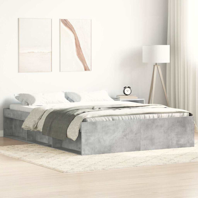 Bed Frame Concrete Grey 160x200cm Engineered Wood & Pine 6 Open