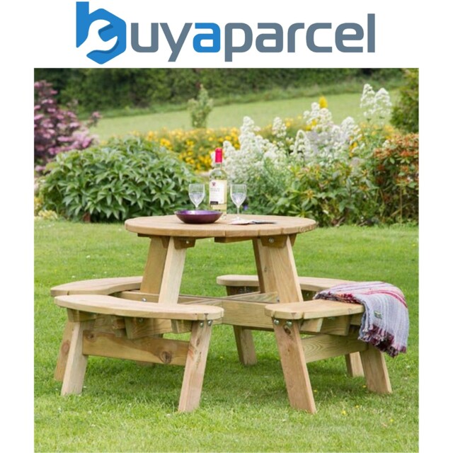 Zest Katie Round Wooden Picnic Table Garden Bench Seat Pefc 4 Seater