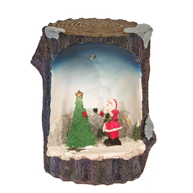 Christmas Decoration Fibre Optic Log Scene 523018 - Santa