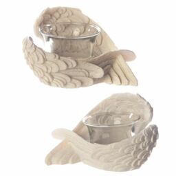 A Set Of Two White Angel's Wings Votive Candle Holders