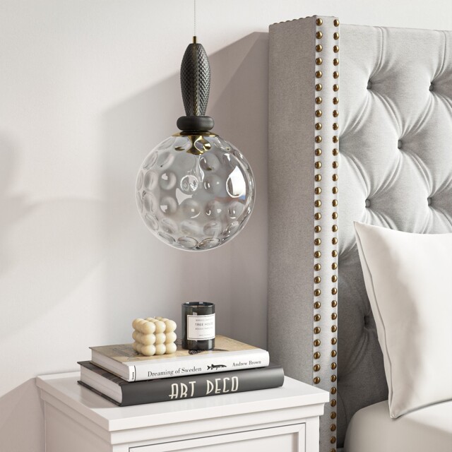 Grey Globe Pendant Ceiling Light With Dimpled Glass Effect - Vercelli
