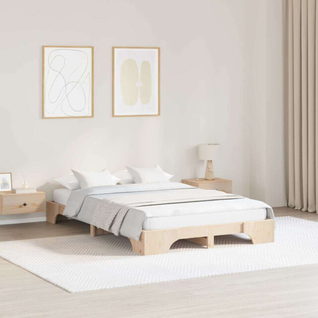 Wooden Bed Frame Solid Pine Natural 140 X 190 Cm Slatted Modern 31 Cm
