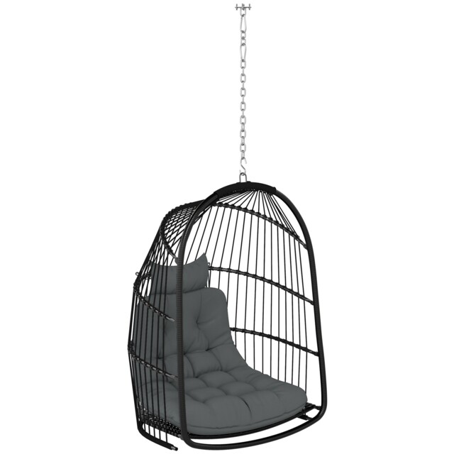 Hanging Egg Chair Dark Grey 74x68x105cm Steel Pe Rattan 10cm Tufted
