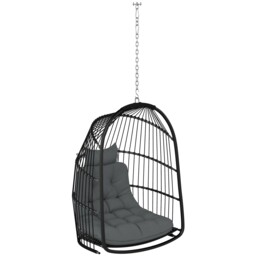 Hanging Egg Chair Dark Grey 74x68x105cm Steel Pe Rattan 10cm Tufted