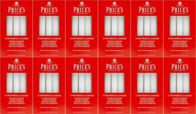 120x Price's Candles Household Vax Candles - Up To 5 Hours Burning