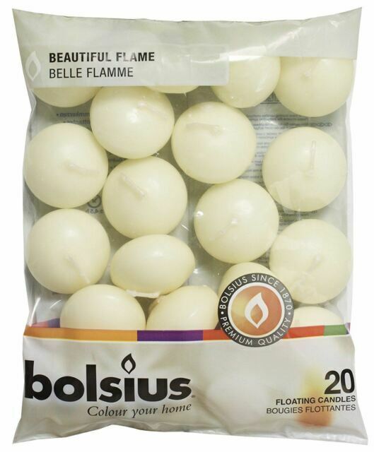 Bolsius Paraffin Wax Floating Candles, Ivory - 20 Piece