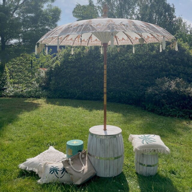Large 2m Bali Patio Parasol Canvas Natural Decor Balinese Garden