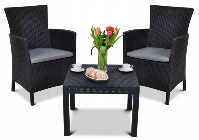 Garden Furniture Set Chairs + Table Cushion Balcony Patio Graphite