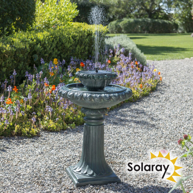 2 Level Birdbath Water Fountain Feature Solar Powered Victorian Metal