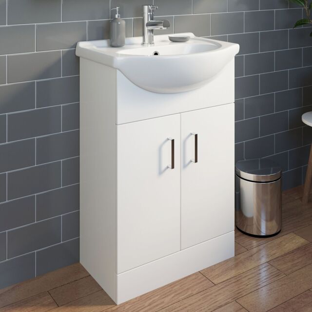 White Gloss Freestanding Vanity Unit With Basin - 560mm Bathroom