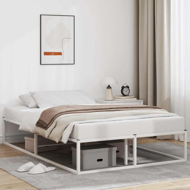 Bed Frame White 120x200 Cm Powder-coated Metal Slatted Storage Durable