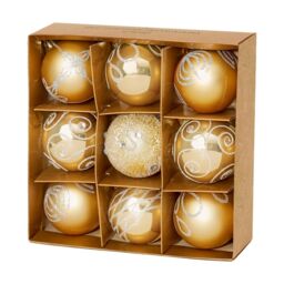Christmas Shatterproof Baubles 9 Pack 60mm Tree Decoration Gold